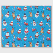 Holiday Pattern Santa Reindeer Snowman ラッピングペーパー (フラット)
