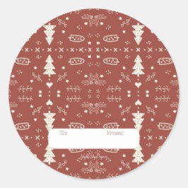 Holiday Pattern Sticker - Red - Set of 6 ラウンドシール