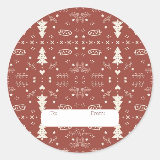 Holiday Pattern Sticker - Red - Set of 6 ラウンドシール (正面)
