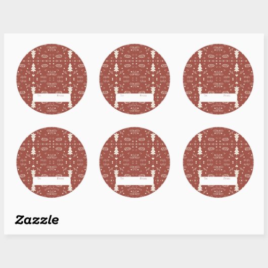 Holiday Pattern Sticker - Red - Set of 6 ラウンドシール (シート)
