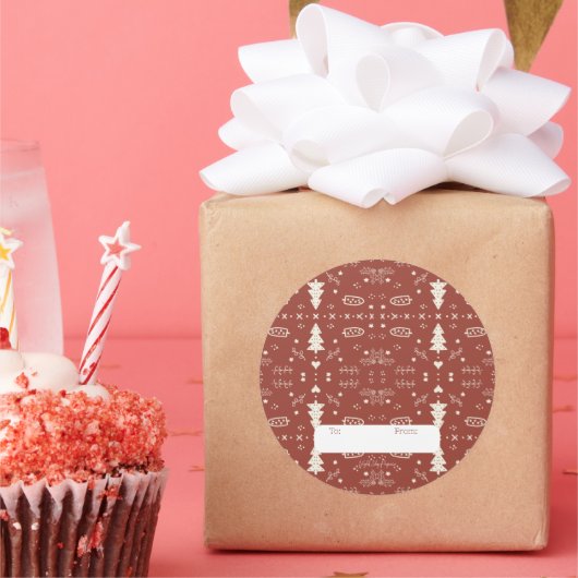 Holiday Pattern Sticker - Red - Set of 6 ラウンドシール (パーティー)