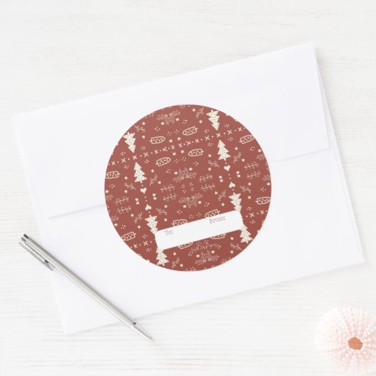 Holiday Pattern Sticker - Red - Set of 6 ラウンドシール (封筒)