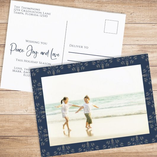 Holiday Peace Joy Love Elegant Snowflakes 1 Photo シーズンポストカード
