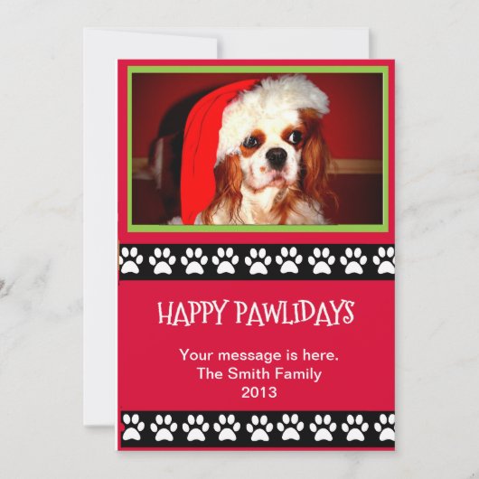 Holiday Personalizableフォトカード – Happy Pawliday シーズンカード (正面)