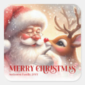 Holiday Personalized Santa and Rudolph Gift Sticke スクエアシール (正面)