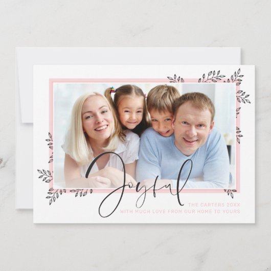 HOLIDAY PHOTO lineアートエレガントの葉ピンクの喜び シーズンカード (正面)