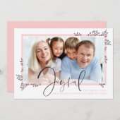 HOLIDAY PHOTO lineアートエレガントの葉ピンクの喜び シーズンカード (正面/裏面)