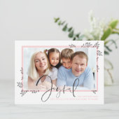 HOLIDAY PHOTO lineアートエレガントの葉ピンクの喜び シーズンカード (スタンド正面)