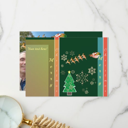 Holiday Photo "Merry Christmas" Santa's Reindeer サンキューカード (正面/裏面インサイチュ)