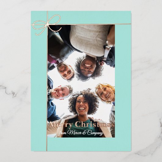 Holiday Photo Mint Green Rose Gold Real 箔シーズンカード (正面)
