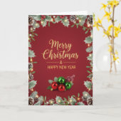 Holiday Pine and Berry Christmas Greeting Card カード (黄色い花)