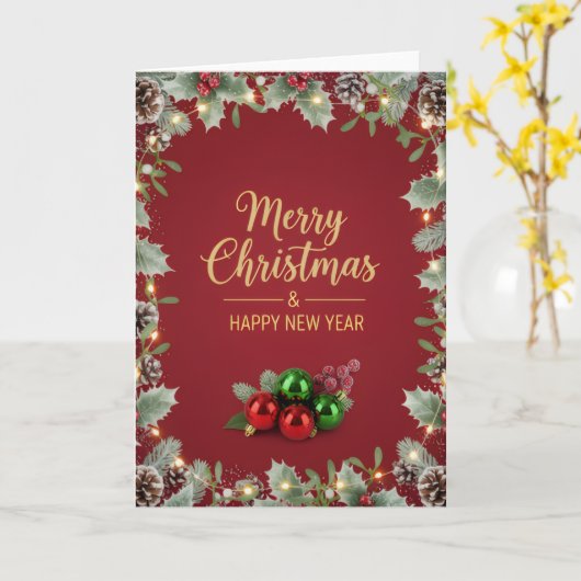 Holiday Pine and Berry Christmas Greeting Card カード (黄色い花)