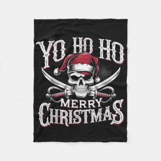 Holiday Pirate Yo Ho Ho Merry Christmas Santa Hat  フリースブランケット