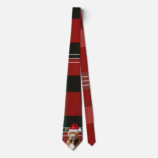 Holiday Pit Bull Terrier Red Green Plaid Christmas ネクタイ (正面)