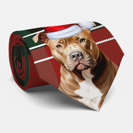 Holiday Pit Bull Terrier Red Green Plaid Christmas ネクタイ (ロール)