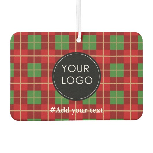 Holiday Plaidへのカスタムビジネスロゴのアップロード カーエアーフレッシュナー (正面)