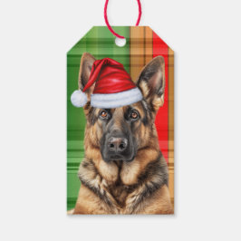 Holiday Plaid and German Shepherd Dog Christmas ギフトタグ