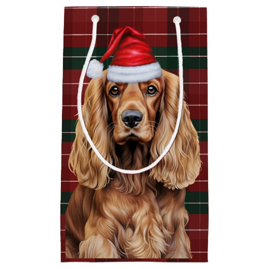 Holiday Plaid Cocker Spaniel Christmas Dog スモールペーパーバッグ (正面)