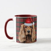 Holiday Plaid Cocker Spaniel Christmas Santa Dog マグカップ (左)