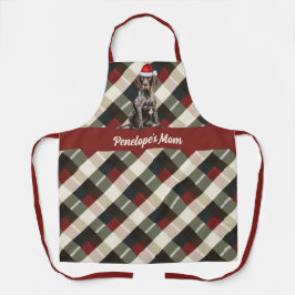 Holiday Plaid Cute GSP Pointer Santa Dog Christmas エプロン