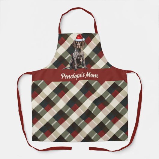 Holiday Plaid Cute GSP Pointer Santa Dog Christmas エプロン (正面)