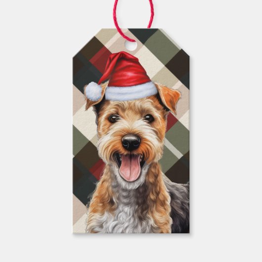 Holiday Plaid Lakeland Terrier Dog Lover Christmas ギフトタグ (正面)