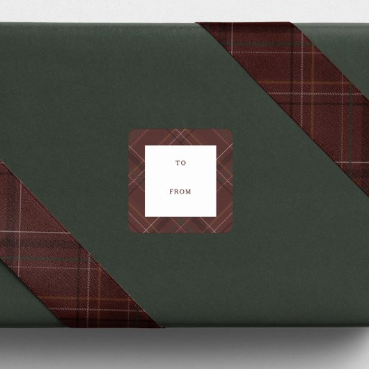 Holiday plaid maroon to and from Christmas gift スクエアシール