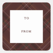 Holiday plaid maroon to and from Christmas gift スクエアシール (正面)