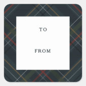 Holiday plaid navy blue to and from gift スクエアシール (正面)