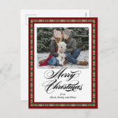 Holiday Plaid Photo Christmas Card シーズンポストカード (正面/裏面)