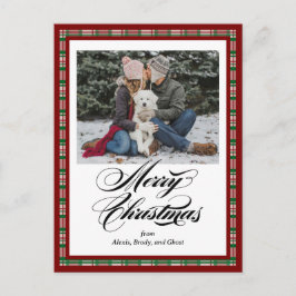 Holiday Plaid Photo Christmas Card シーズンポストカード