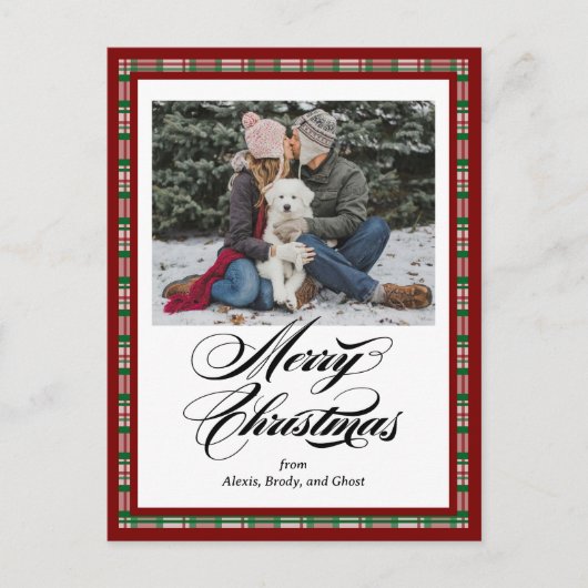 Holiday Plaid Photo Christmas Card シーズンポストカード (正面)