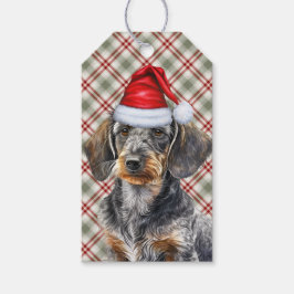 Holiday Plaid Wire Hair Dachshund Dog Christmas ギフトタグ