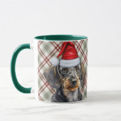 Holiday Plaid Wire Hair Dachshund Santa Dog マグカップ (左)