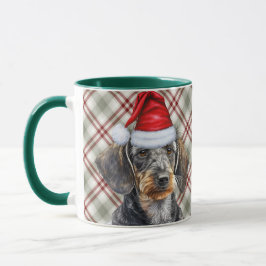 Holiday Plaid Wire Hair Dachshund Santa Dog マグカップ