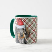Holiday Plaid Wire Hair Dachshund Santa Dog マグカップ (正面左)