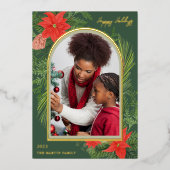 Holiday PoinsettiaとGreeneryの写真 箔シーズンカード (正面)