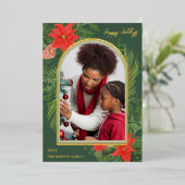 Holiday PoinsettiaとGreeneryの写真 箔シーズンカード (立ち正面)