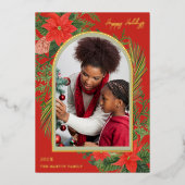 Holiday PoinsettiaとGreeneryの写真 箔シーズンカード (正面)
