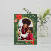 Holiday PoinsettiaとGreeneryの写真 箔シーズンポストカード (立ち正面)