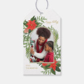 Holiday Poinsettia and Greeneryフォトクリスマス ギフトタグ (正面)