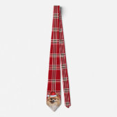 Holiday Pomeranian Dog Red Plaid Christmas ネクタイ (正面)