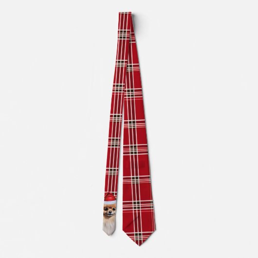 Holiday Pomeranian Dog Red Plaid Christmas ネクタイ (裏面)