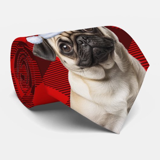Holiday Pug Dog Red Buffalo Plaid Christmas ネクタイ (ロール)