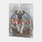 Holiday Pug with Ornaments Cute ガラスオーナメント (正面左)