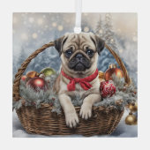 Holiday Pug with Ornaments Cute ガラスオーナメント (裏面)