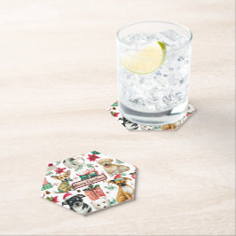 Holiday Puppy Design Watercolor Paper Coaster ペーパーコースター