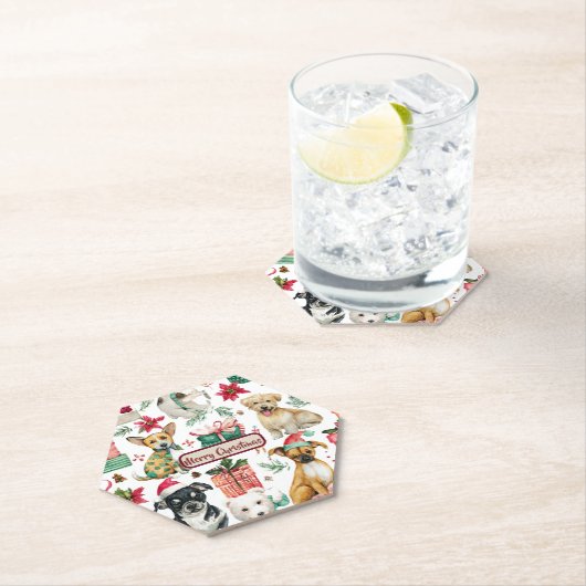 Holiday Puppy Design Watercolor Paper Coaster ペーパーコースター (インサイチュ)