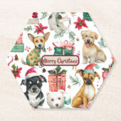 Holiday Puppy Design Watercolor Paper Coaster ペーパーコースター (正面)