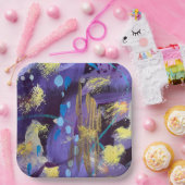 Holiday Purple, Blue, and Gold Abstract Art ペーパープレート (パーティー)